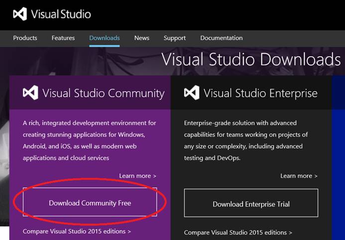 ms visual studio community 2017 c language